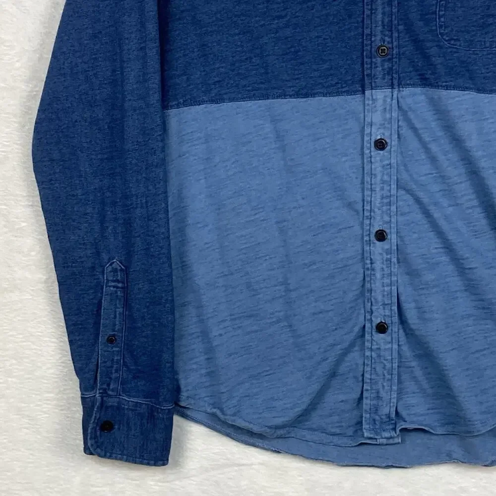 J.Crew Indigo Knit Goods Shirt Mens L Blue Two Tone Chambray Preppy Classic